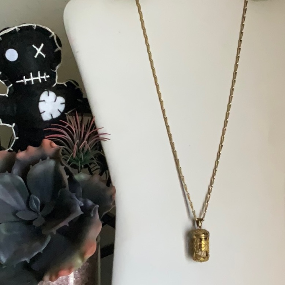 Gold Flower Cage & Oil Diffuser Wooden Balls on Gold Chain & Choice of Oil